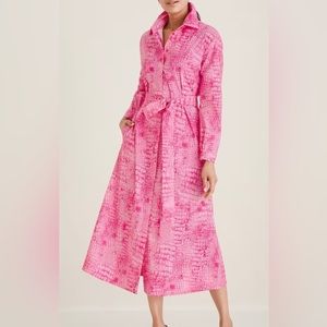 Chico's Pink Textured Shirt Dress with Tie Waist